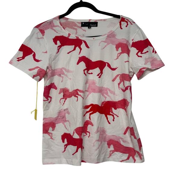 Monet Women’s Pink White Horse Fashion Casual T-Shirt Size Small - Picture 1 of 6